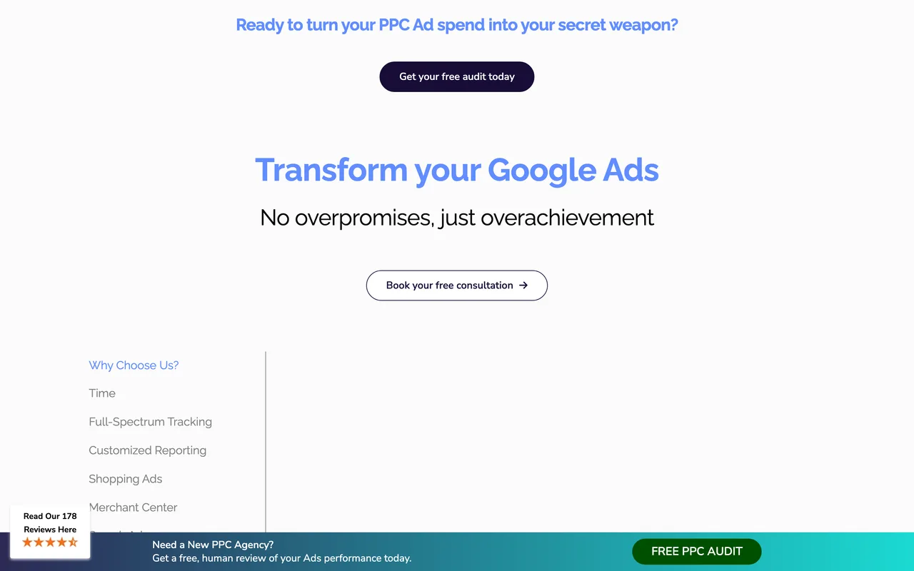 PPC Geeks homepage screenshot, Specialist Google Ads / PPC management