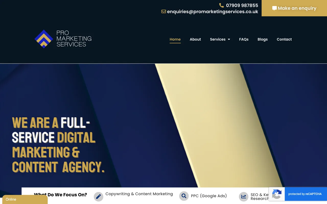 Pro Marketing Services homepage screenshot, Property marketing and SEO for estate and letting agents