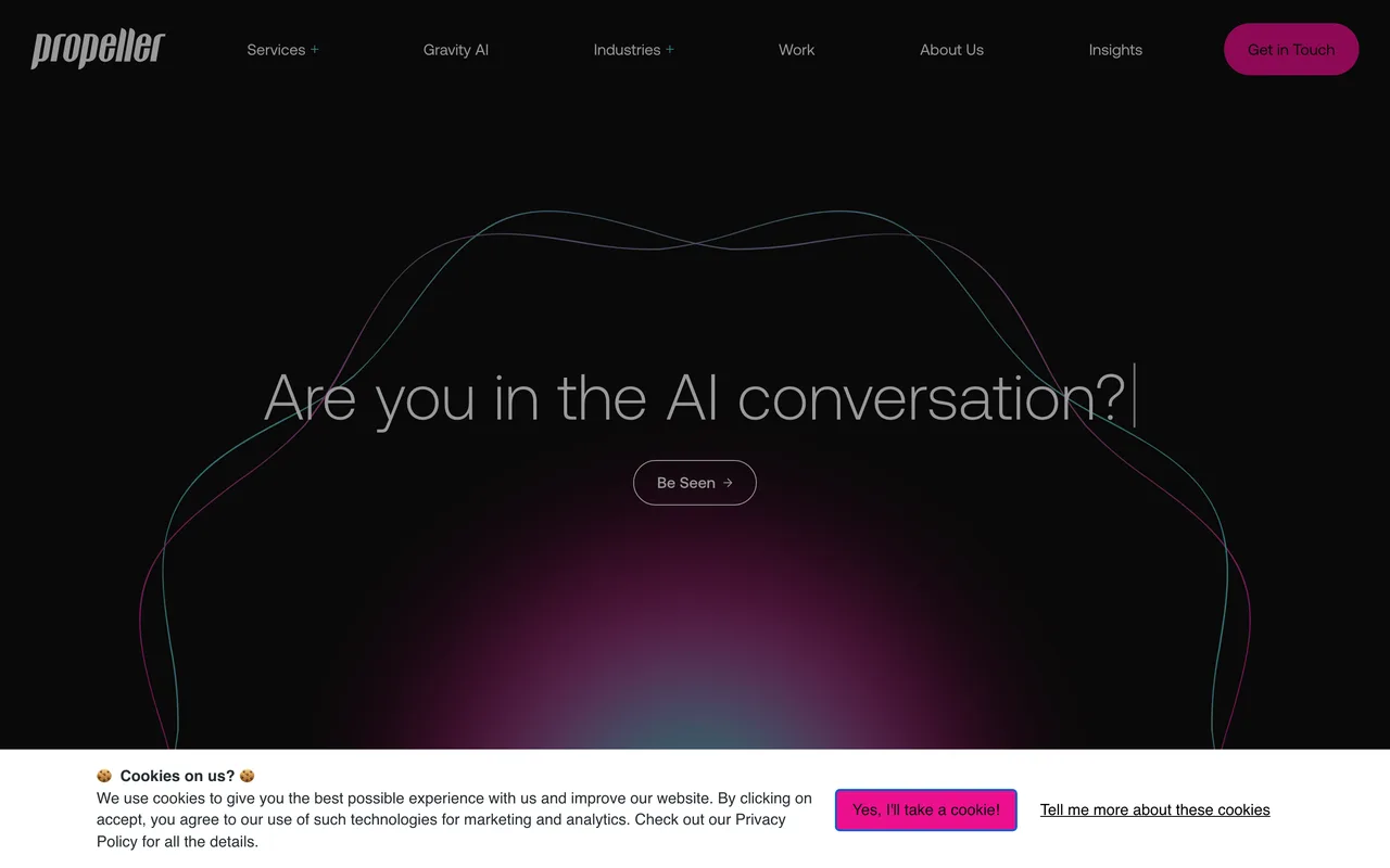 Propeller homepage screenshot, Restaurant digital marketing including SEO