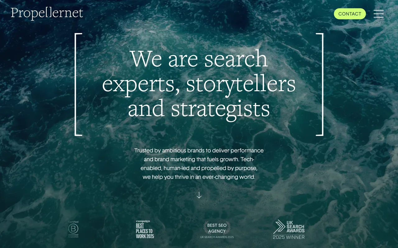 Propellernet homepage screenshot, Digital PR, SEO and content for search visibility