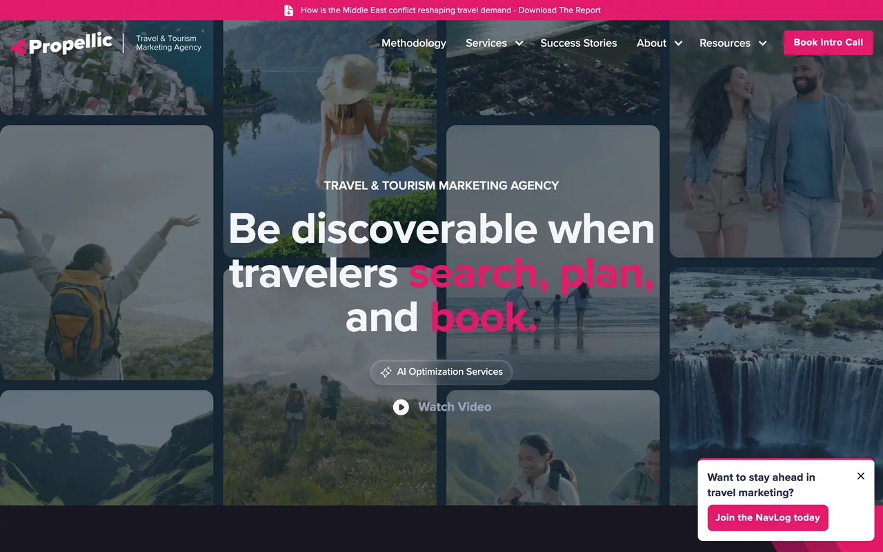 Propellic homepage screenshot, Travel and tourism digital marketing (SEO and paid media)