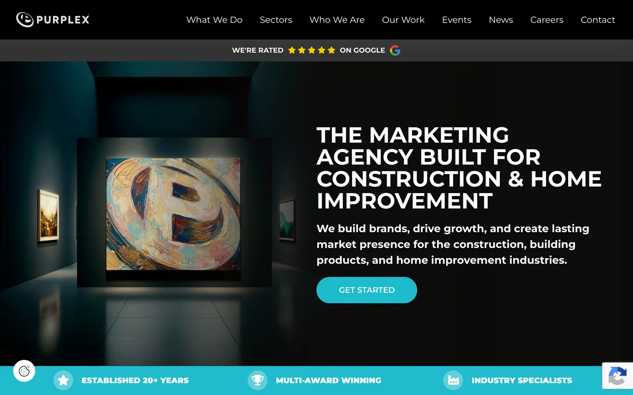 Purplex Marketing homepage screenshot, Construction, building products and home improvement marketing