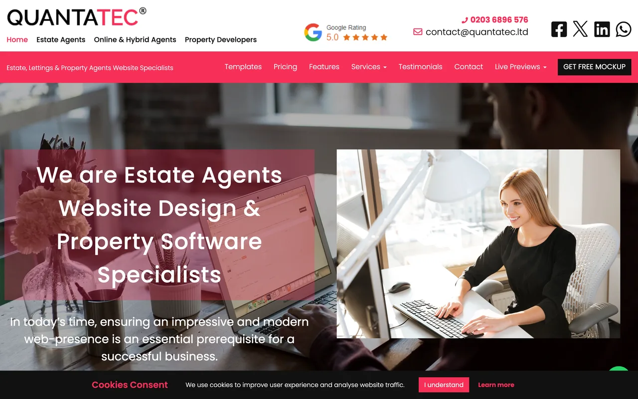 QuantaTec homepage screenshot, Website design specialists for estate, lettings and property agents