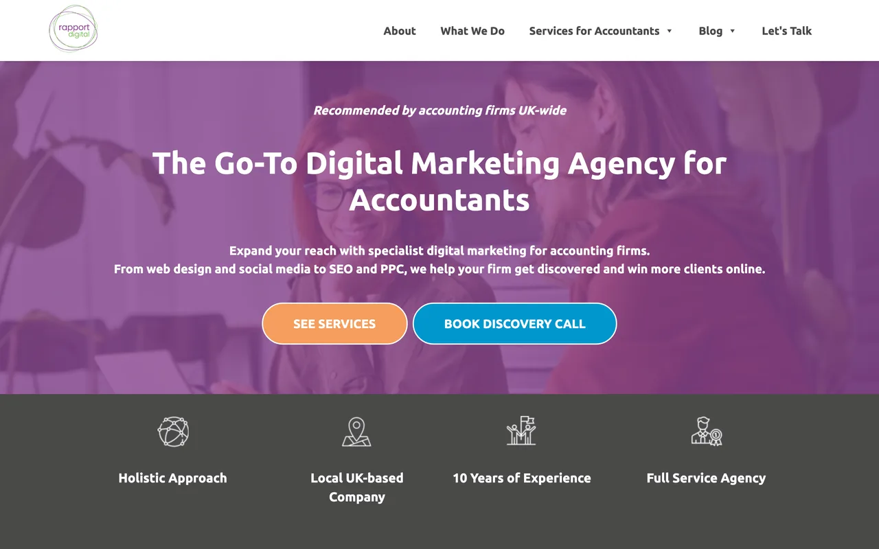Rapport Digital homepage screenshot, Digital marketing and SEO for accountancy firms