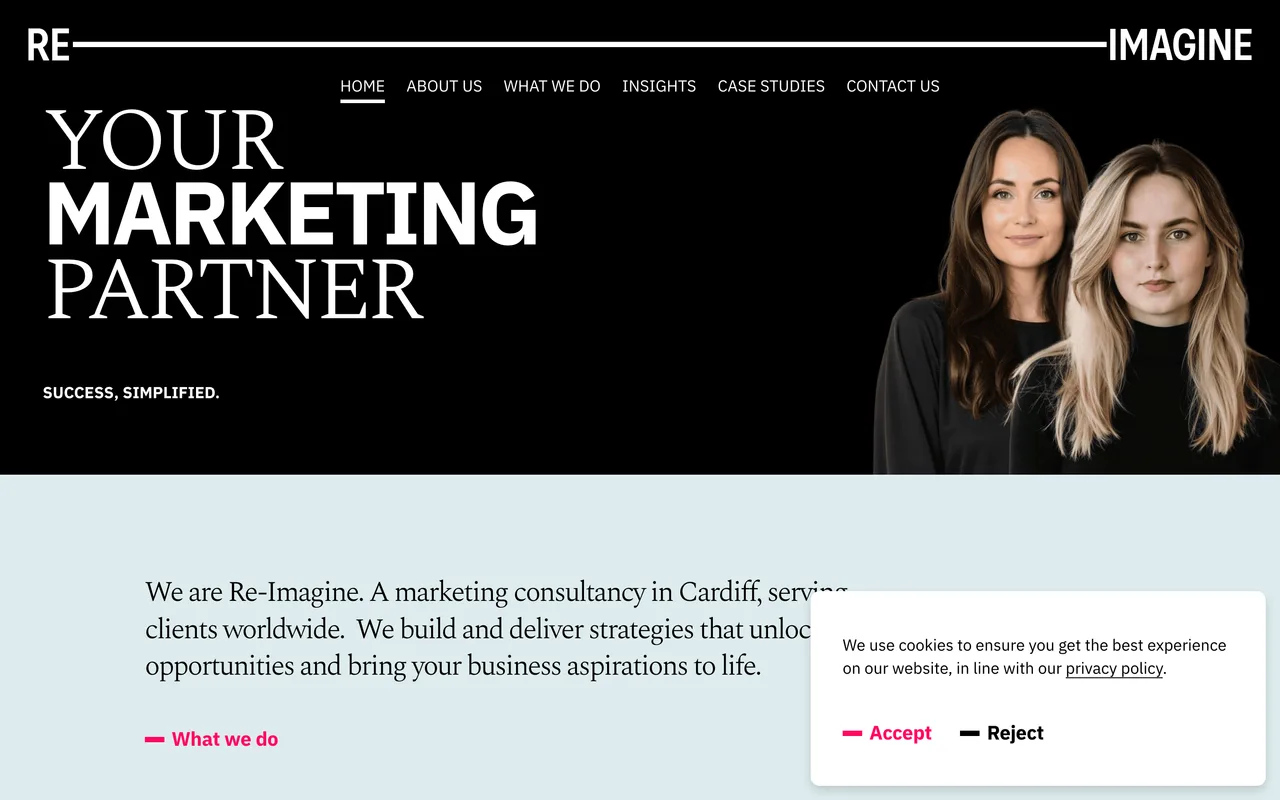 Re-Imagine Marketing homepage screenshot, Content marketing, digital PR and SEO