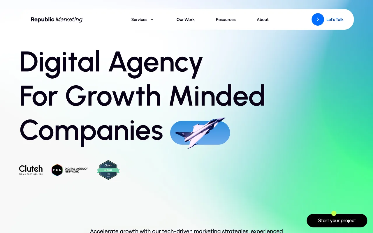 Republic Marketing homepage screenshot, Full-service marketing, SEO and web design