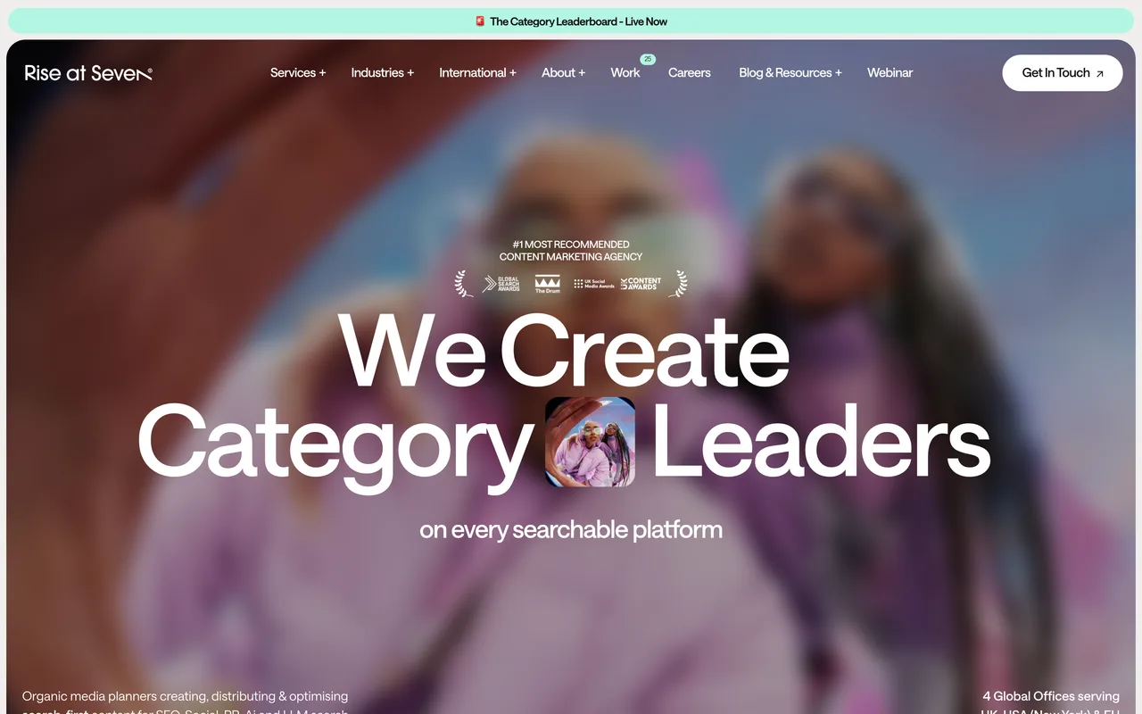 Rise at Seven homepage screenshot, Search-first digital PR and content