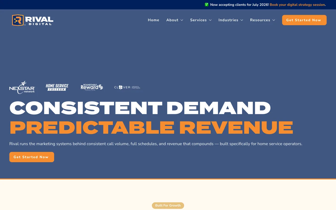 Rival Digital homepage screenshot, Home services PPC and Local Services Ads