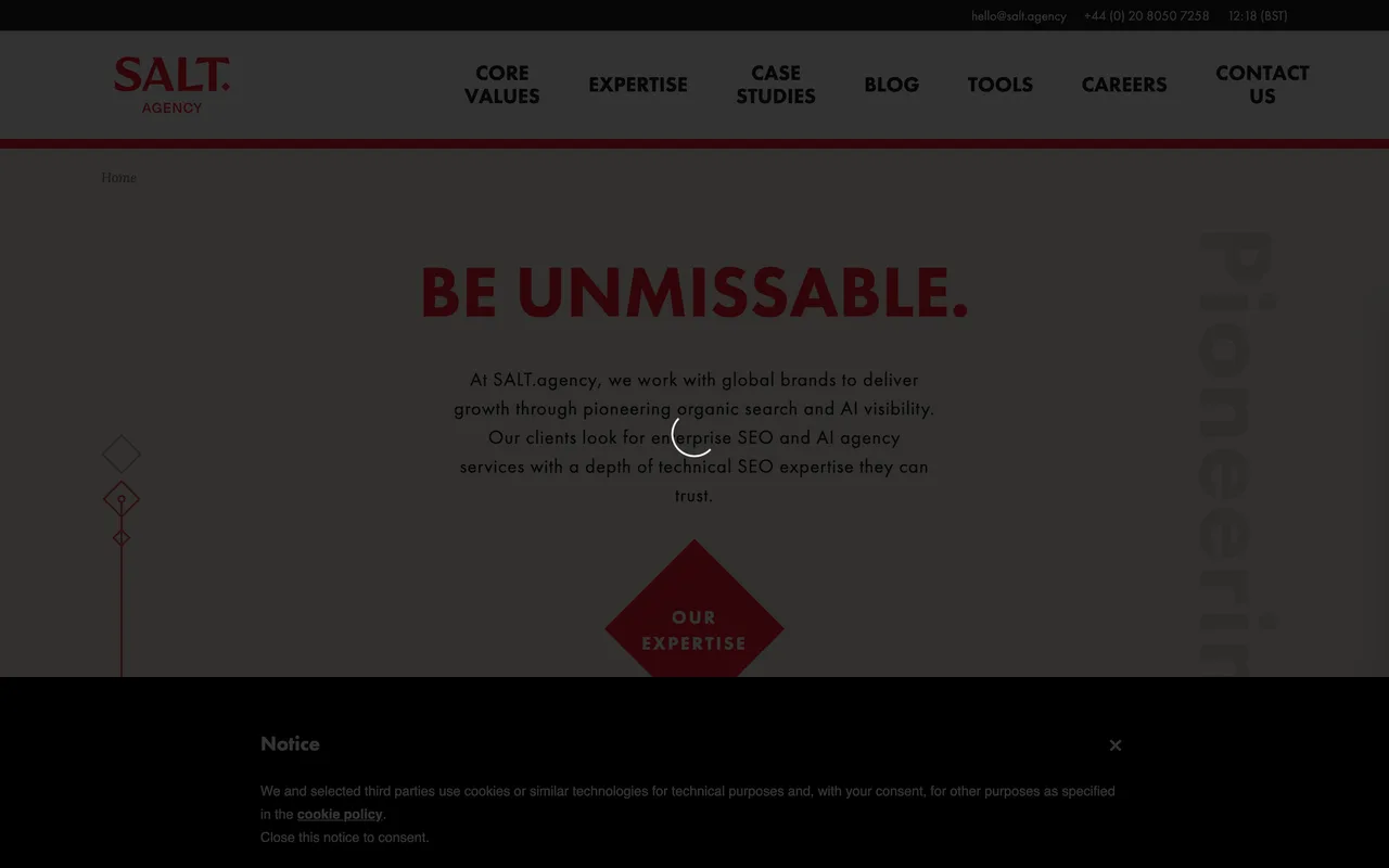 SALT.agency homepage screenshot, Technical and enterprise SEO