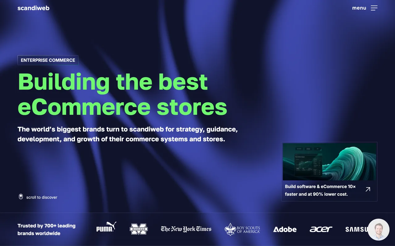 scandiweb homepage screenshot, Adobe Commerce and Magento SEO