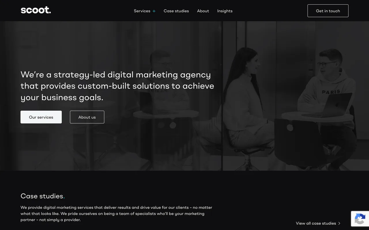 Scoot Digital homepage screenshot, SEO, web design and social media