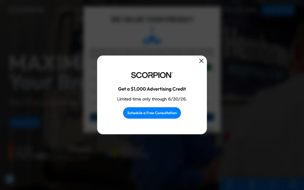 Scorpion homepage screenshot, Local-business and home-services digital advertising