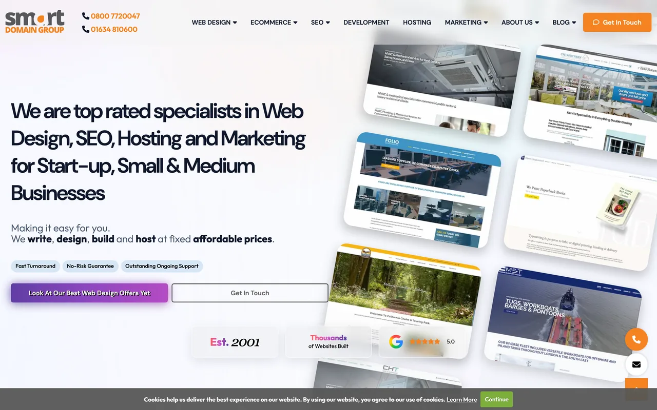 SDG Web Design homepage screenshot, Industry-specific web design and SEO