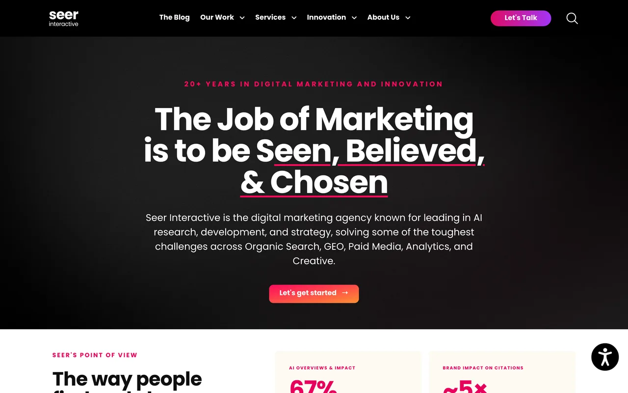 Seer Interactive homepage screenshot, Data-led enterprise SEO, paid media and analytics
