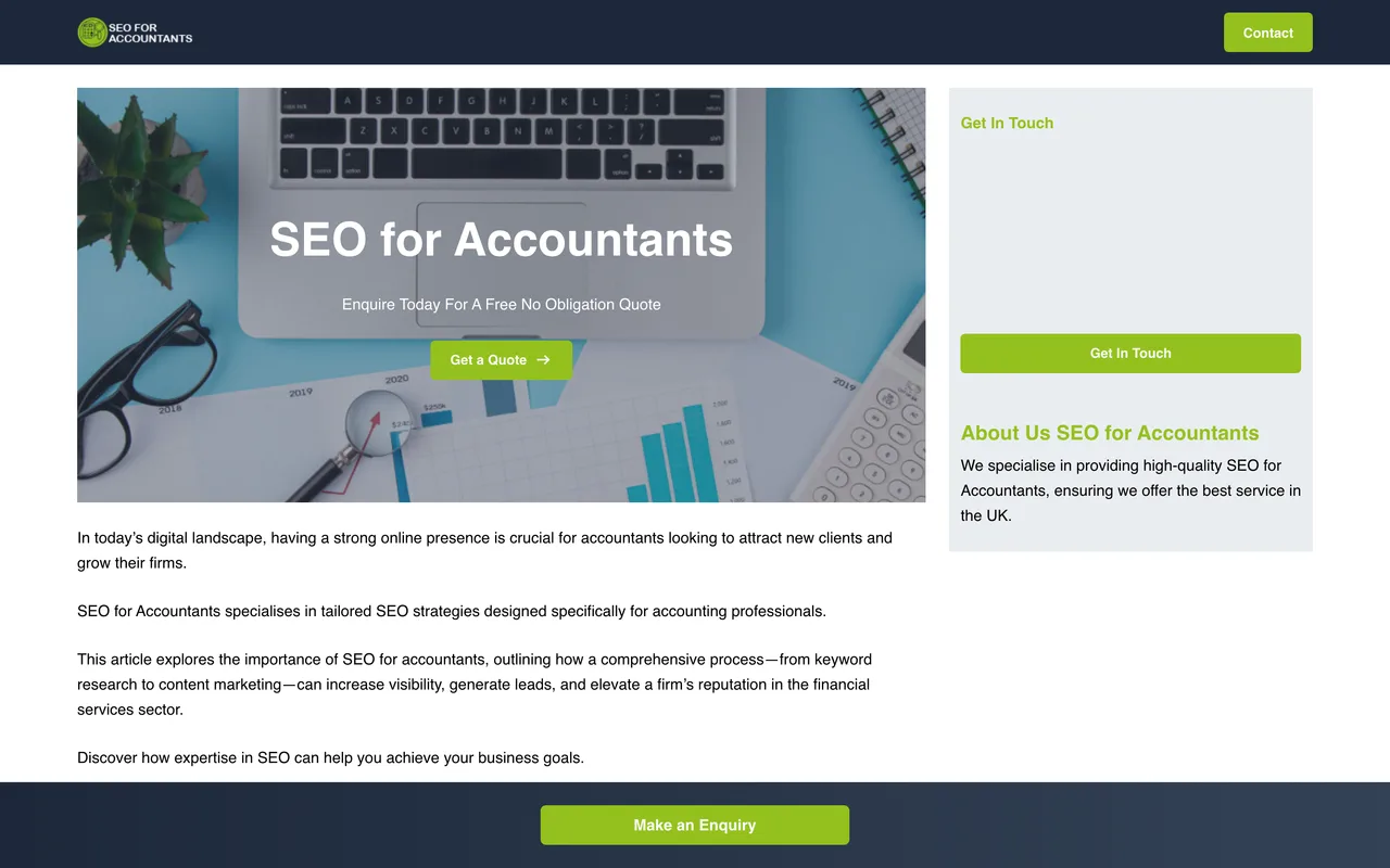 SEO for Accountants homepage screenshot, SEO exclusively for accountancy firms