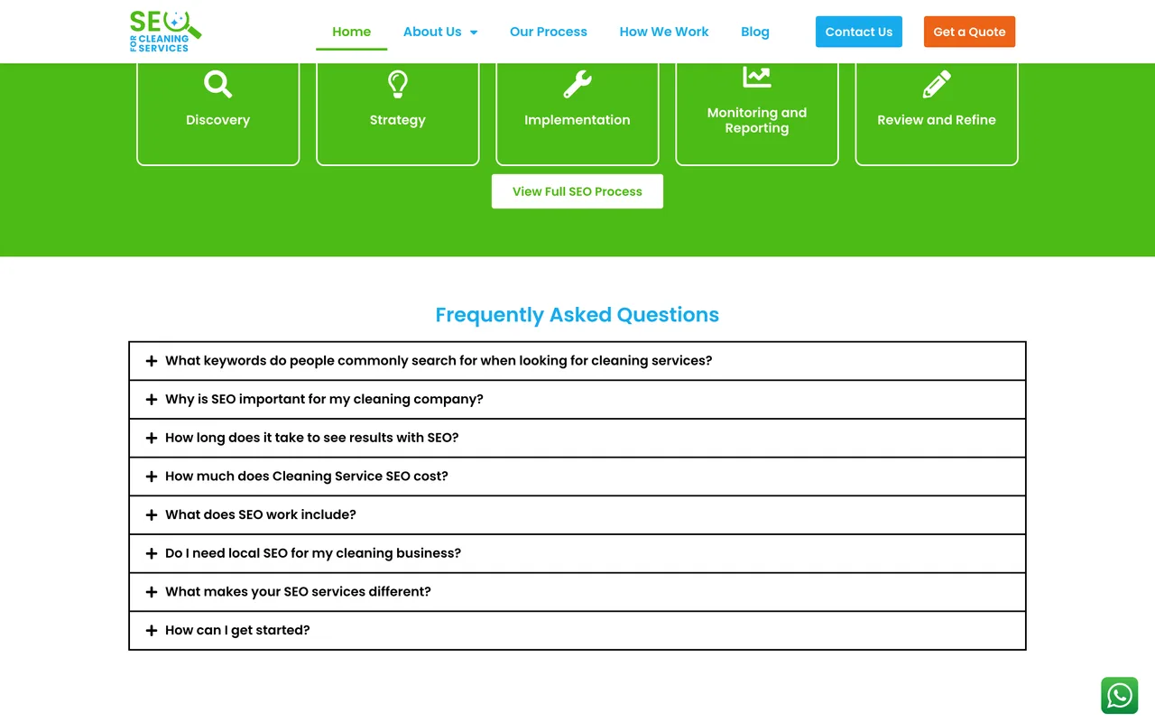 SEO for Cleaning Services homepage screenshot, Local SEO for cleaning companies