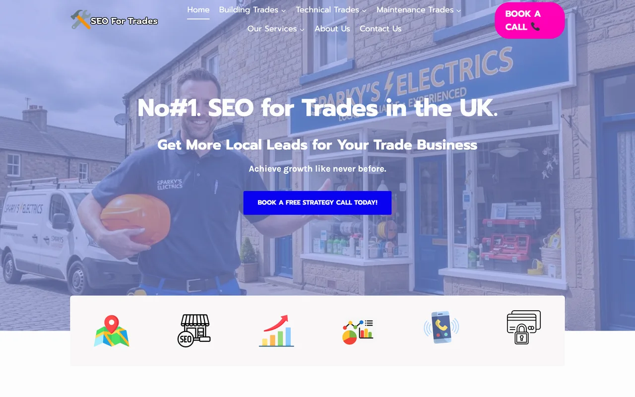 SEO For Trades homepage screenshot, SEO for trade businesses