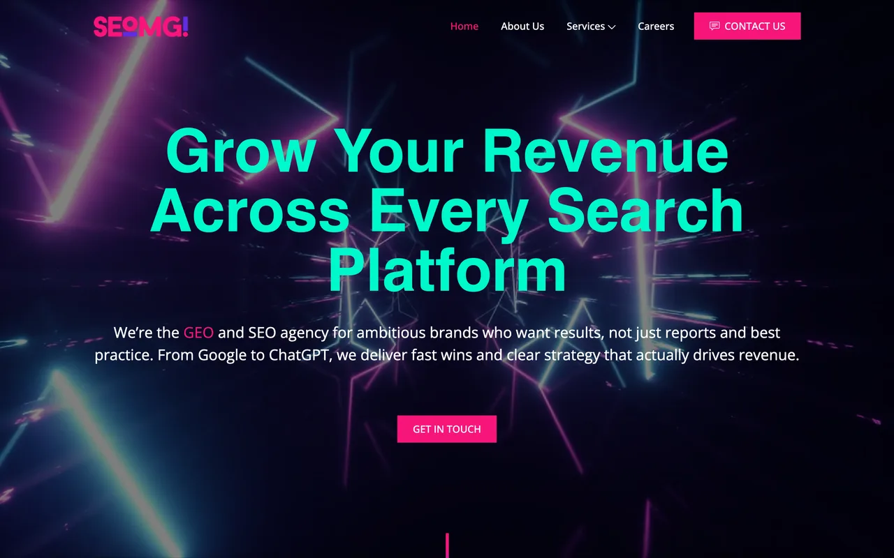 SEOMG! homepage screenshot, Specialist SEO consultancy