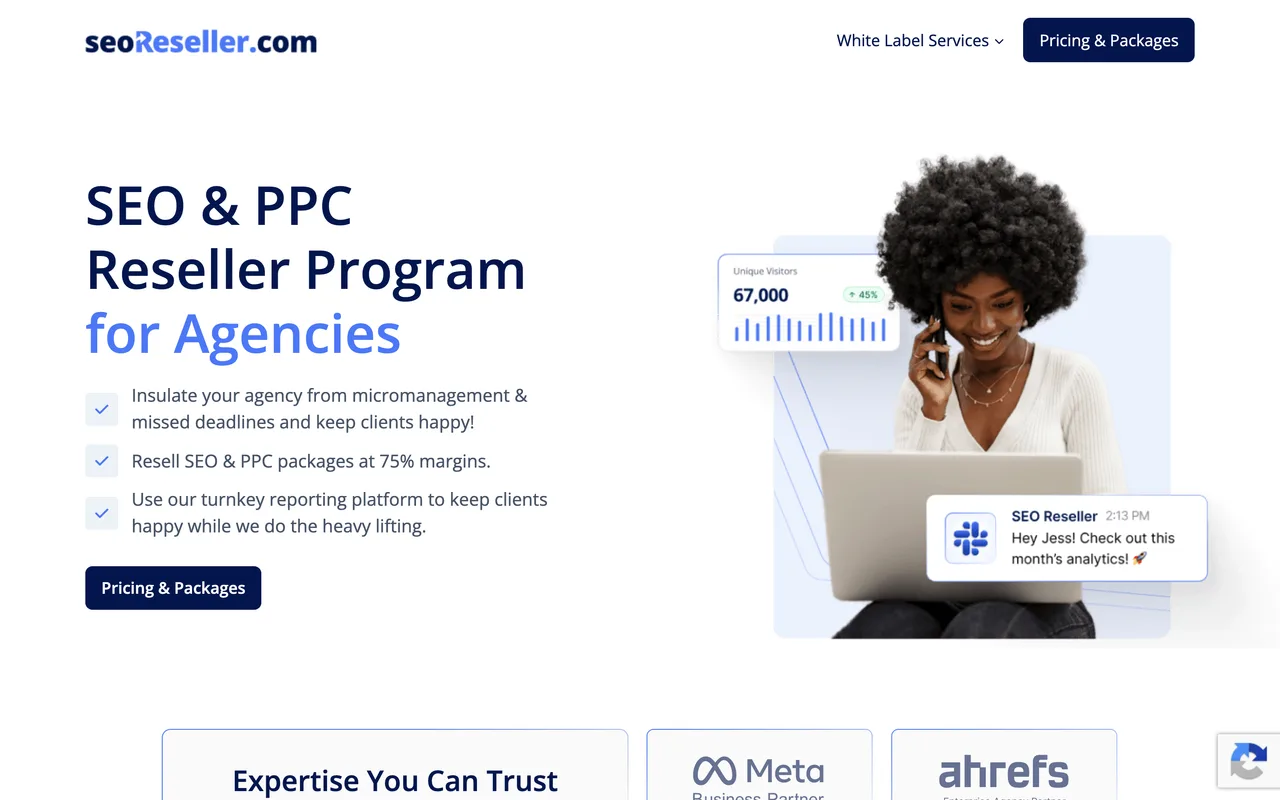 SEOReseller homepage screenshot, White-label SEO and paid media fulfilment