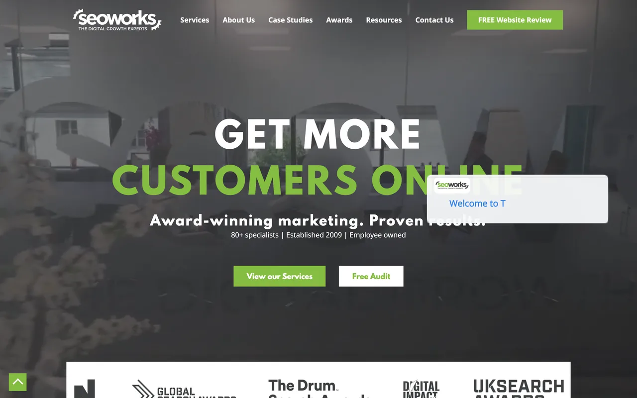 The SEO Works homepage screenshot, Full-service SEO and digital marketing