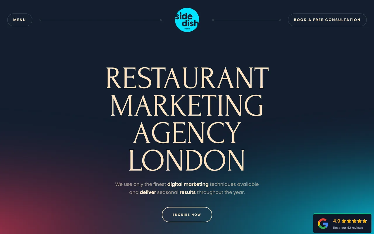 SideDish Media homepage screenshot, Hospitality digital marketing including local SEO