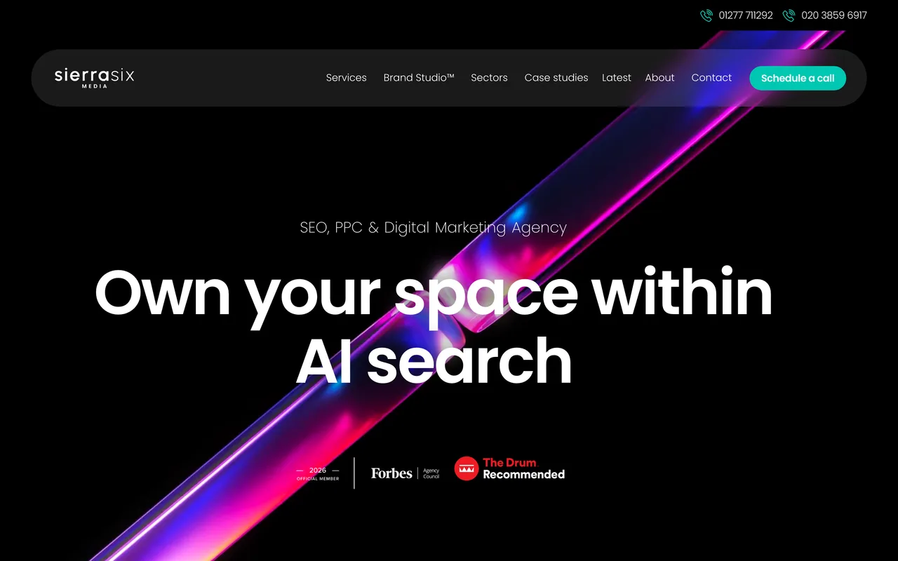 Sierra Six Media homepage screenshot, SEO and PPC with an automotive sector practice