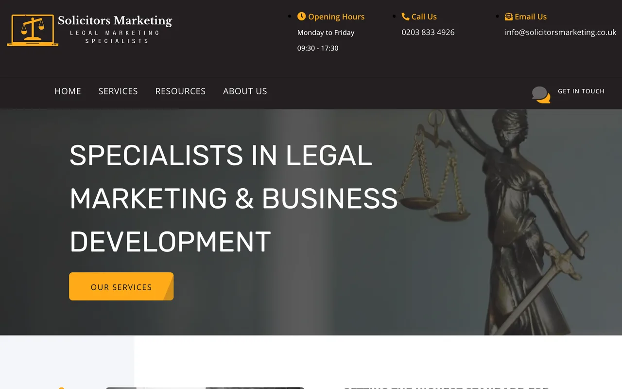 Solicitors Marketing homepage screenshot, Digital marketing and SEO exclusively for law firms