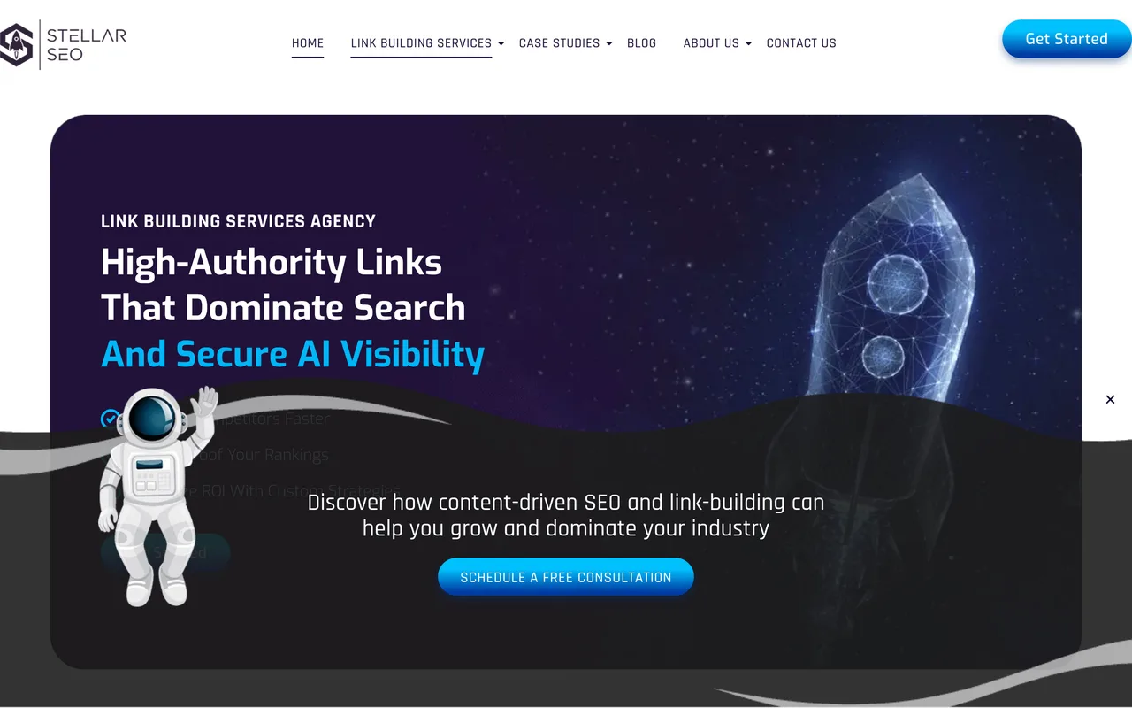 Stellar SEO homepage screenshot, Custom link building with a real estate specialism