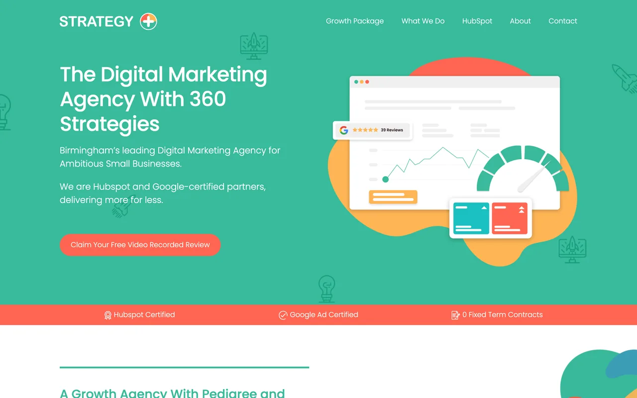 Strategy Plus homepage screenshot, Digital marketing strategy and SEO