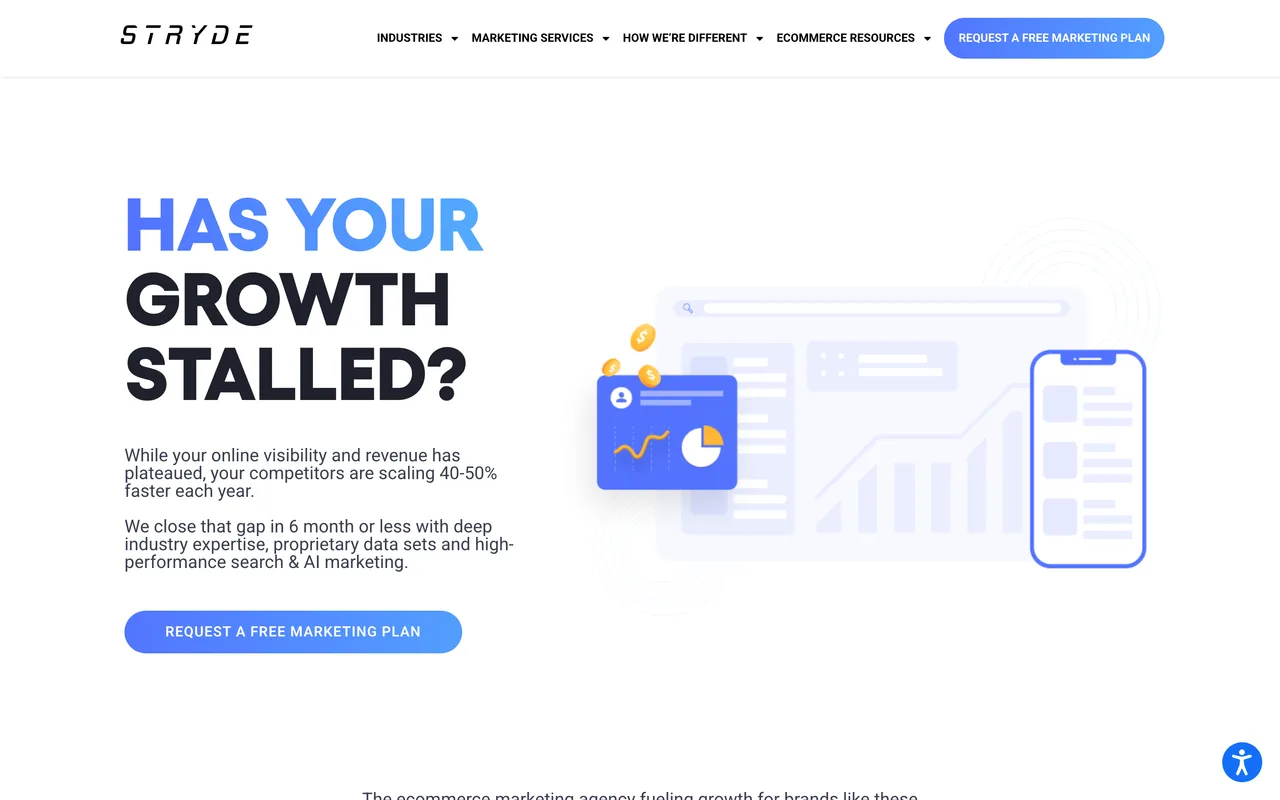 Stryde homepage screenshot, Ecommerce SEO for D2C brands