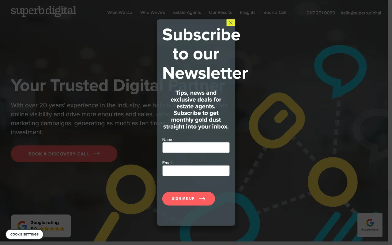 Superb Digital homepage screenshot, SEO, PPC and content marketing