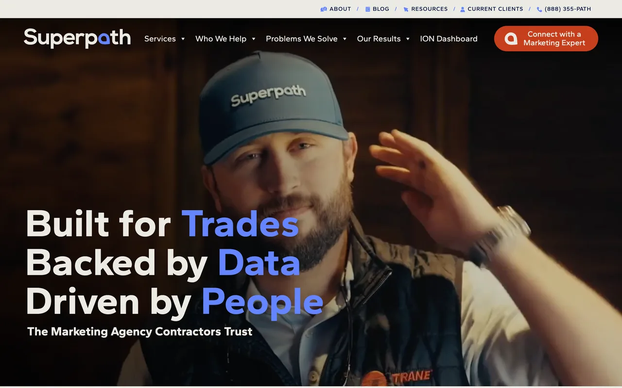 Superpath homepage screenshot, Marketing for skilled trades including janitorial and commercial cleaning