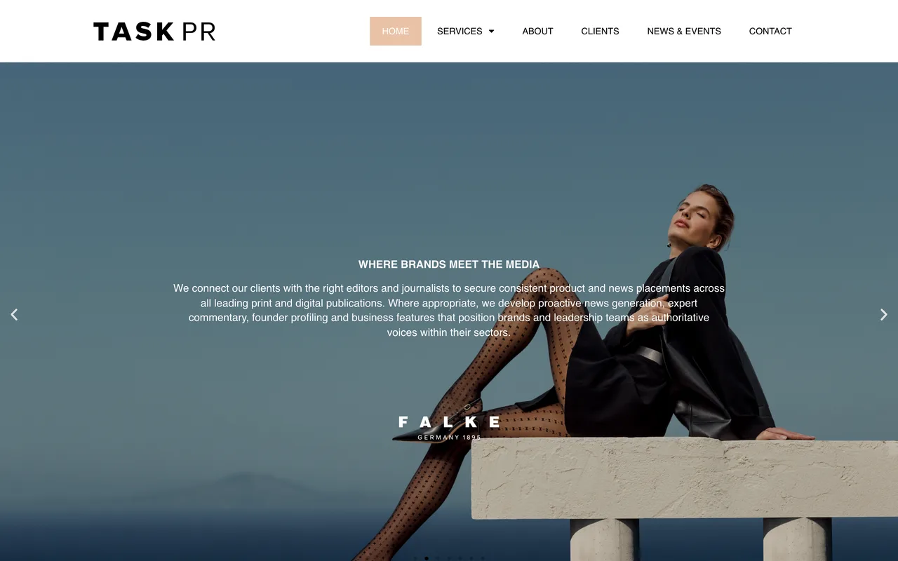 Task PR homepage screenshot, Fashion, accessories, beauty and lifestyle press placements
