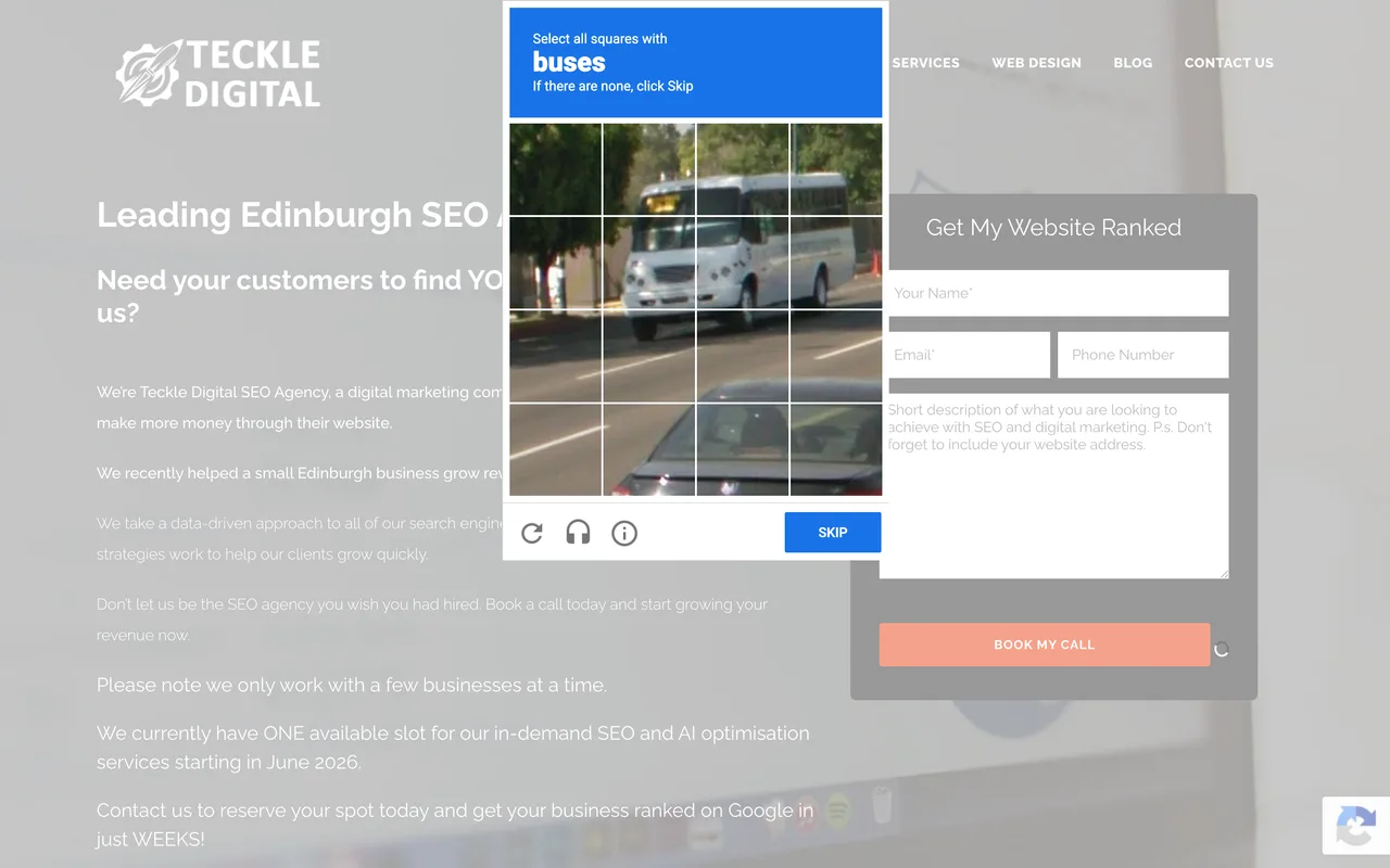 Teckle Digital homepage screenshot, Specialist SEO