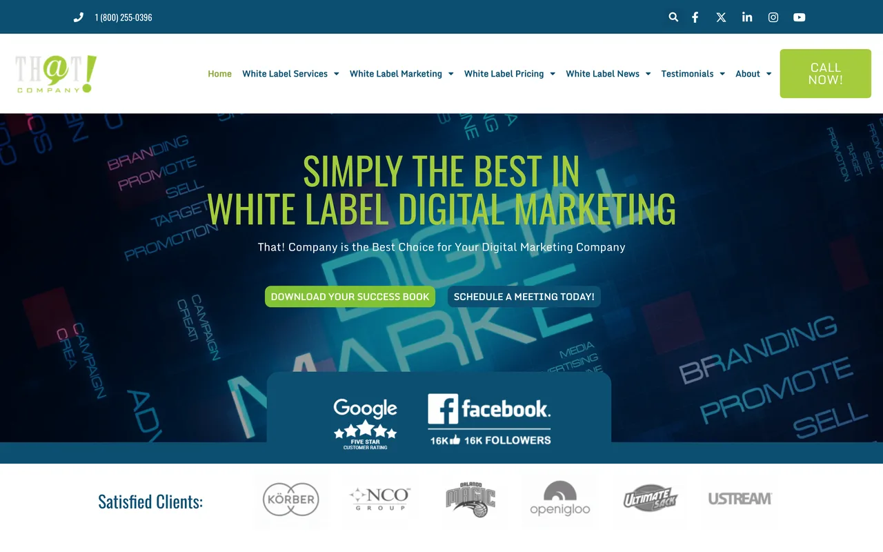 That! Company homepage screenshot, Full-service white-label digital marketing