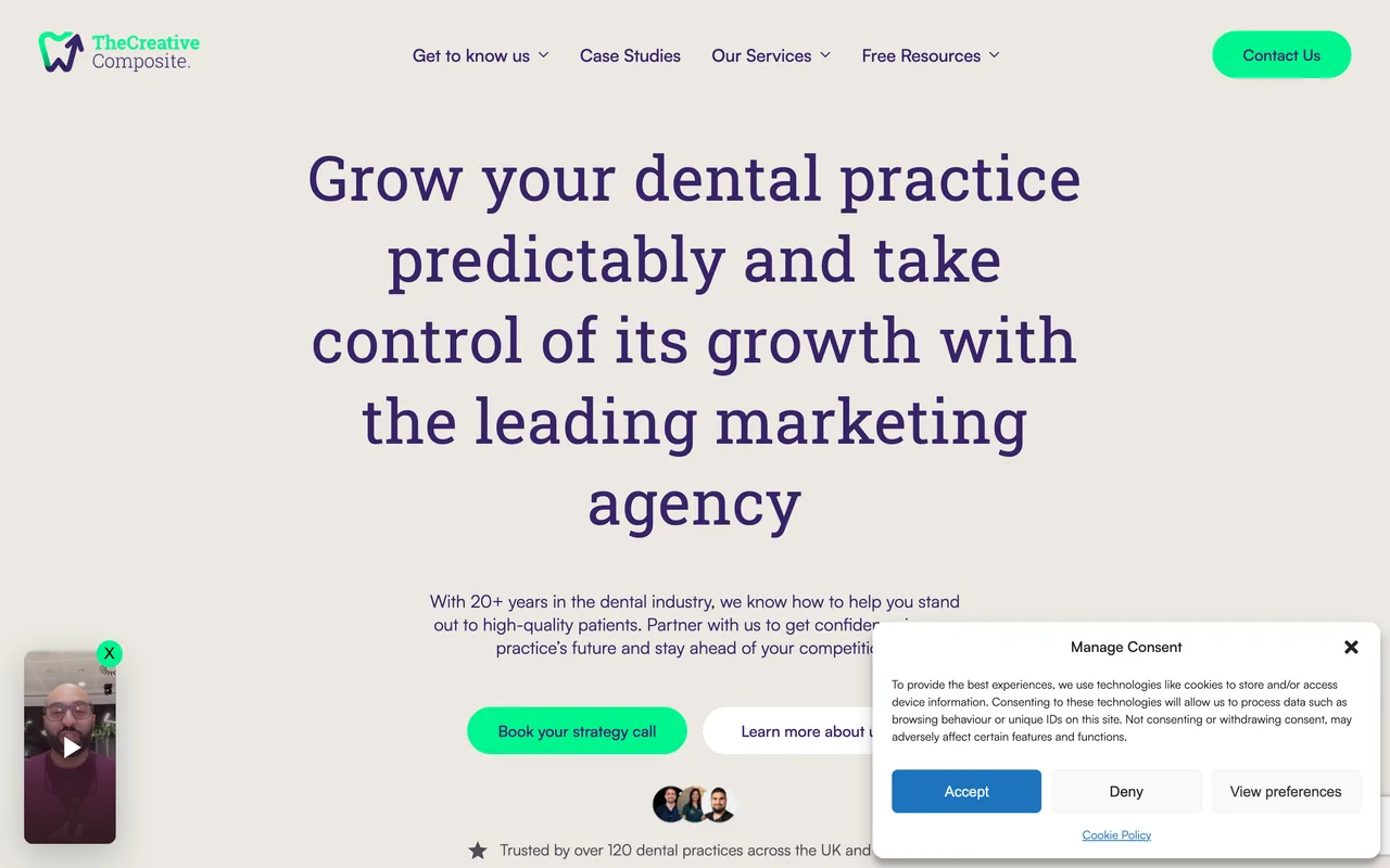 The Creative Composite homepage screenshot, Dental Google Ads and PPC management