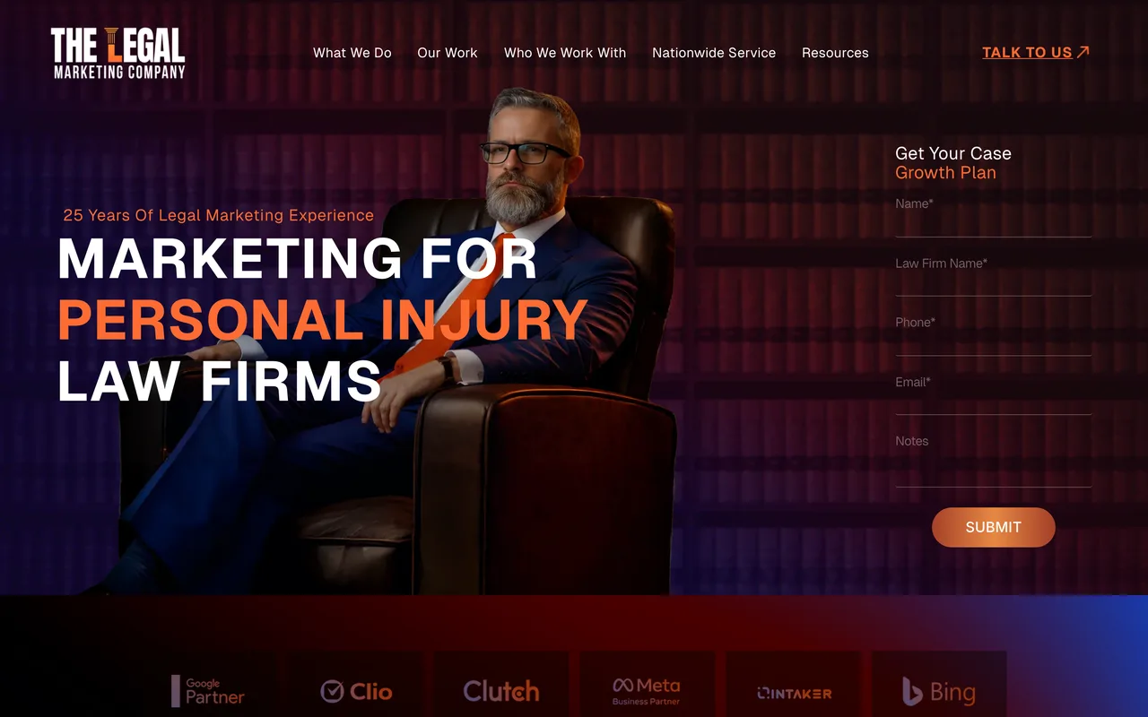 The Legal Marketing Company homepage screenshot, Legal marketing with link building for lawyers