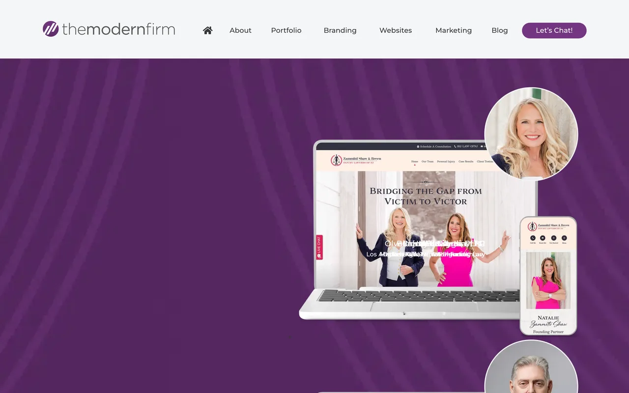 The Modern Firm homepage screenshot, Website design for small law firms