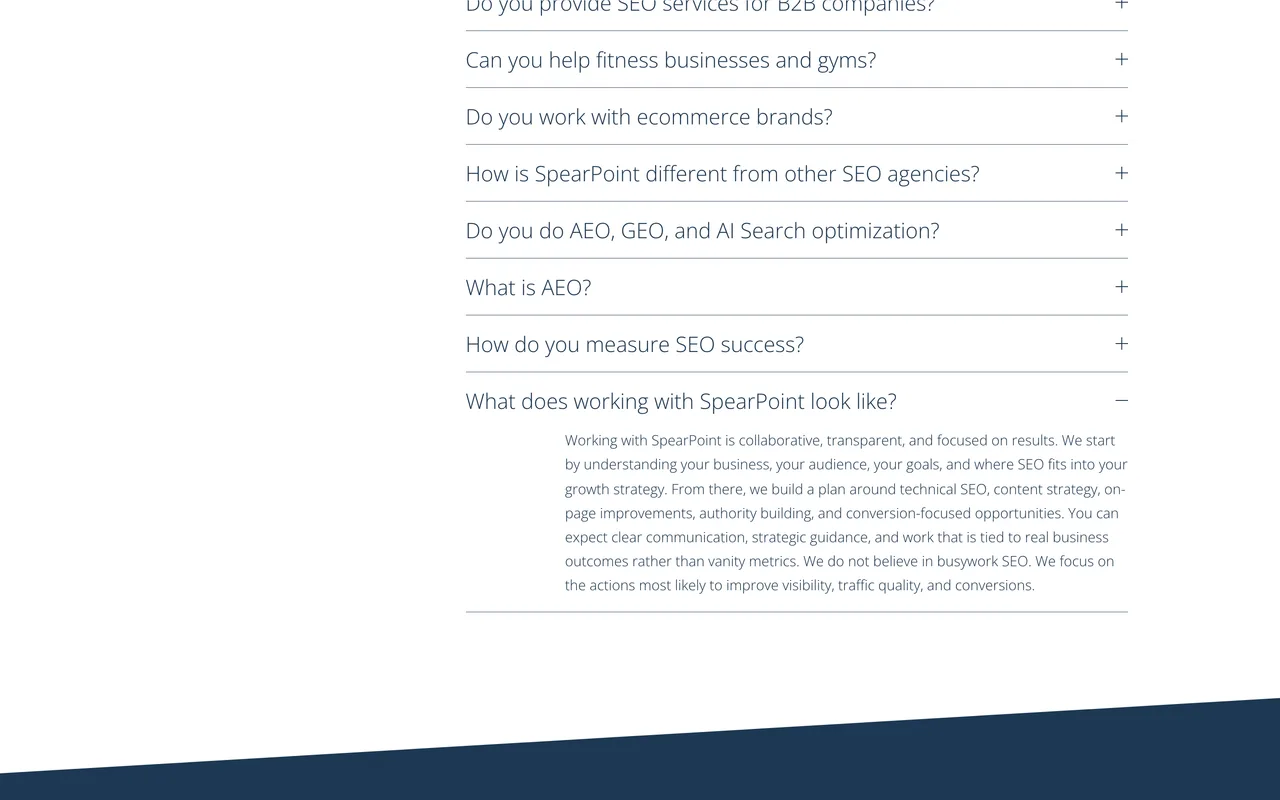 SpearPoint Marketing homepage screenshot, Gym and fitness SEO