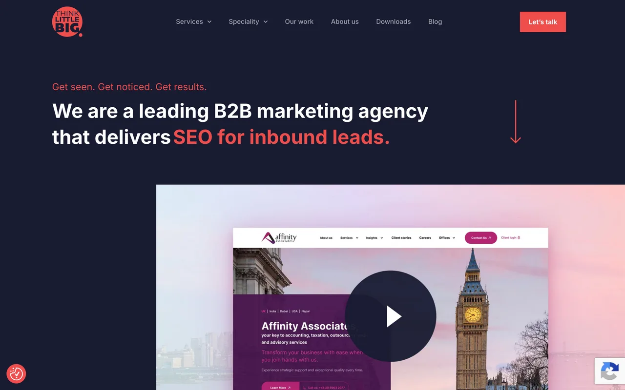 Think Little Big Marketing homepage screenshot, B2B marketing and SEO with an accountancy focus