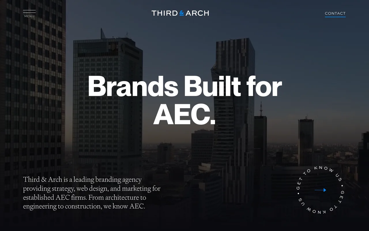 Third & Arch homepage screenshot, Branding, web design and marketing for AEC firms