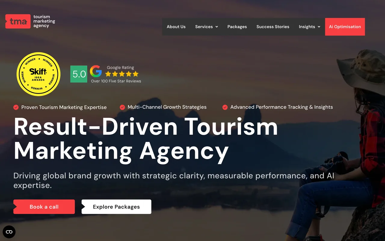 The Tourism Marketing Agency homepage screenshot, Tourism marketing including AI SEO and conversion optimisation