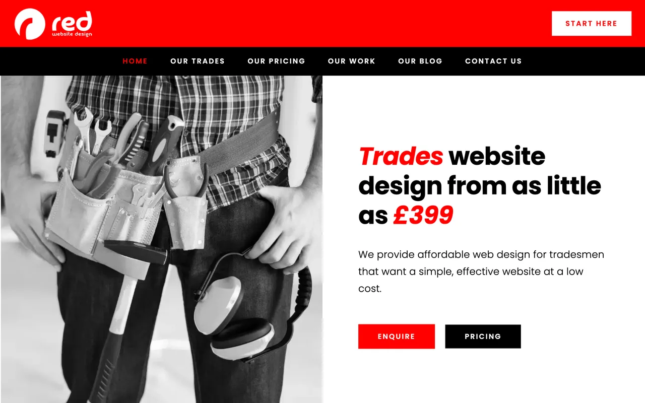 Trades Website Design homepage screenshot, Affordable websites for trades and service businesses