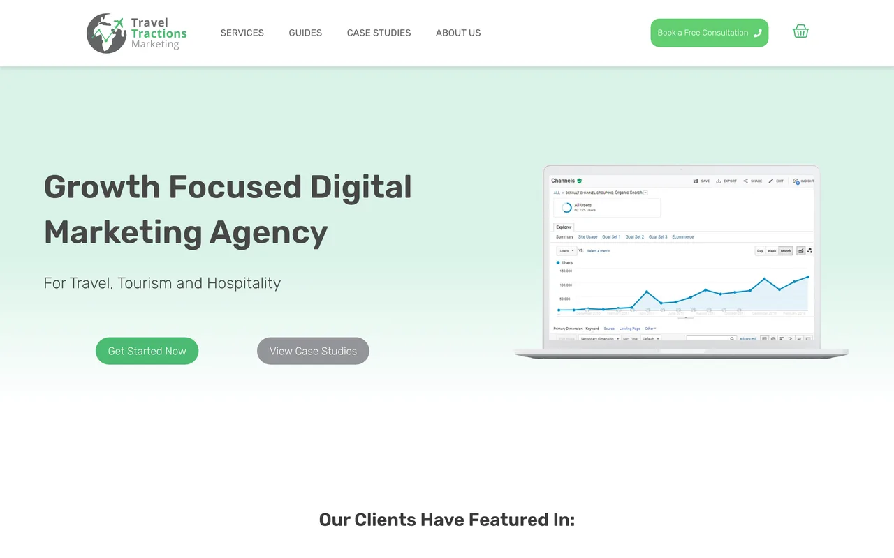 Travel Tractions homepage screenshot, Travel SEO with AI/GEO optimisation