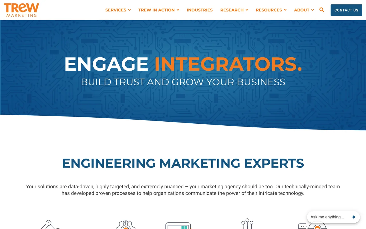 TREW Marketing homepage screenshot, Marketing and SEO for engineering and technical companies