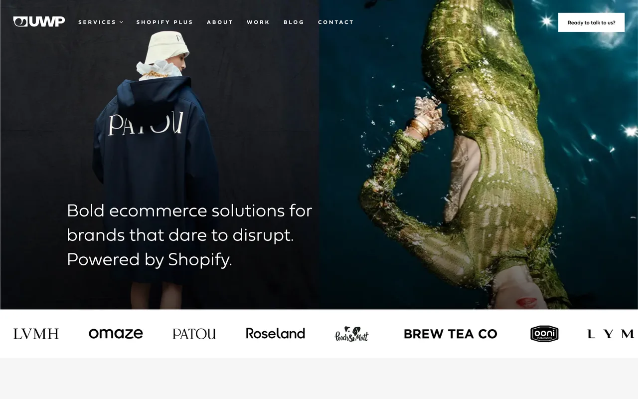 Underwaterpistol homepage screenshot, Shopify Plus design, development and migration