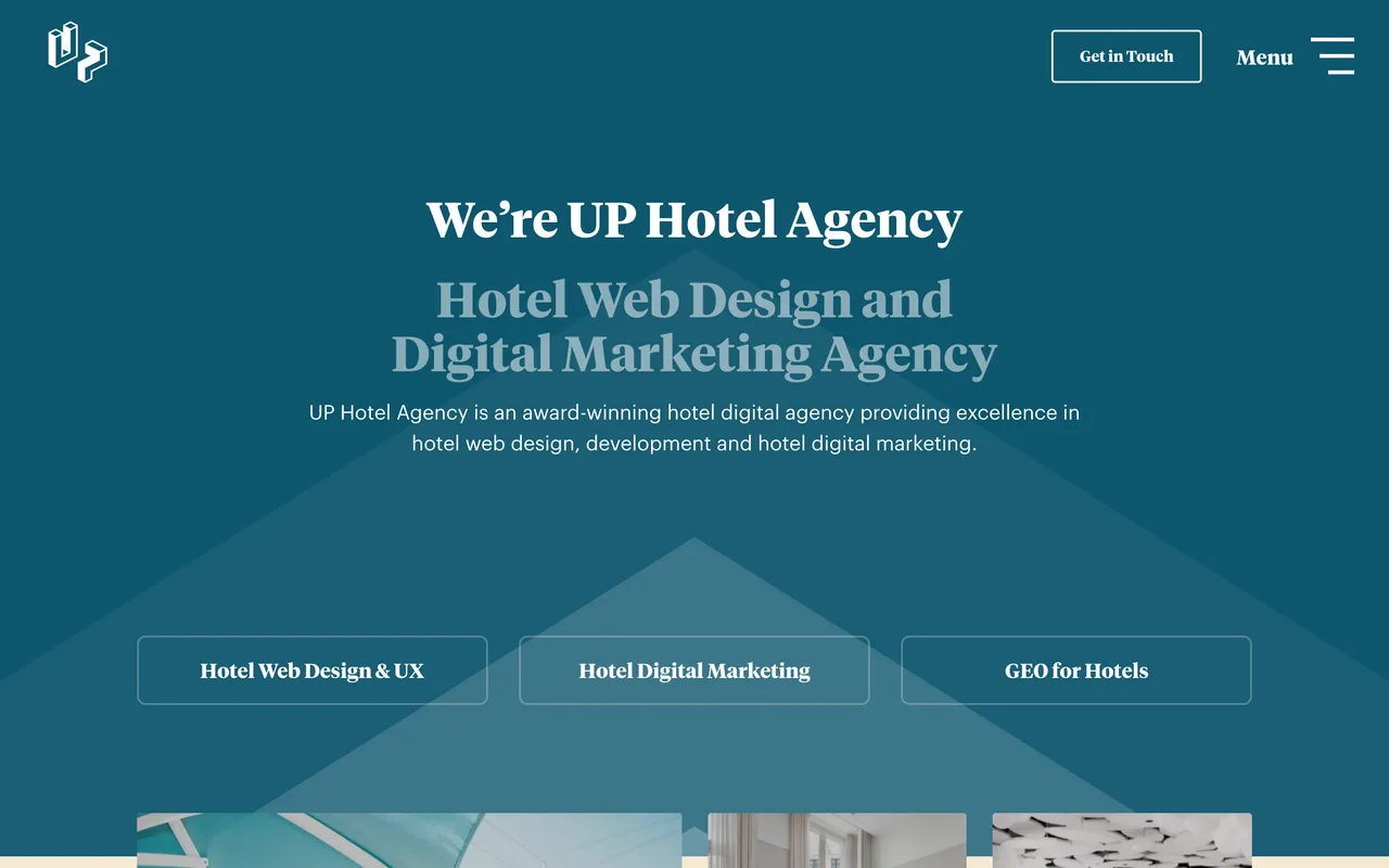 UP Hotel Agency homepage screenshot, Hotel web design and digital marketing