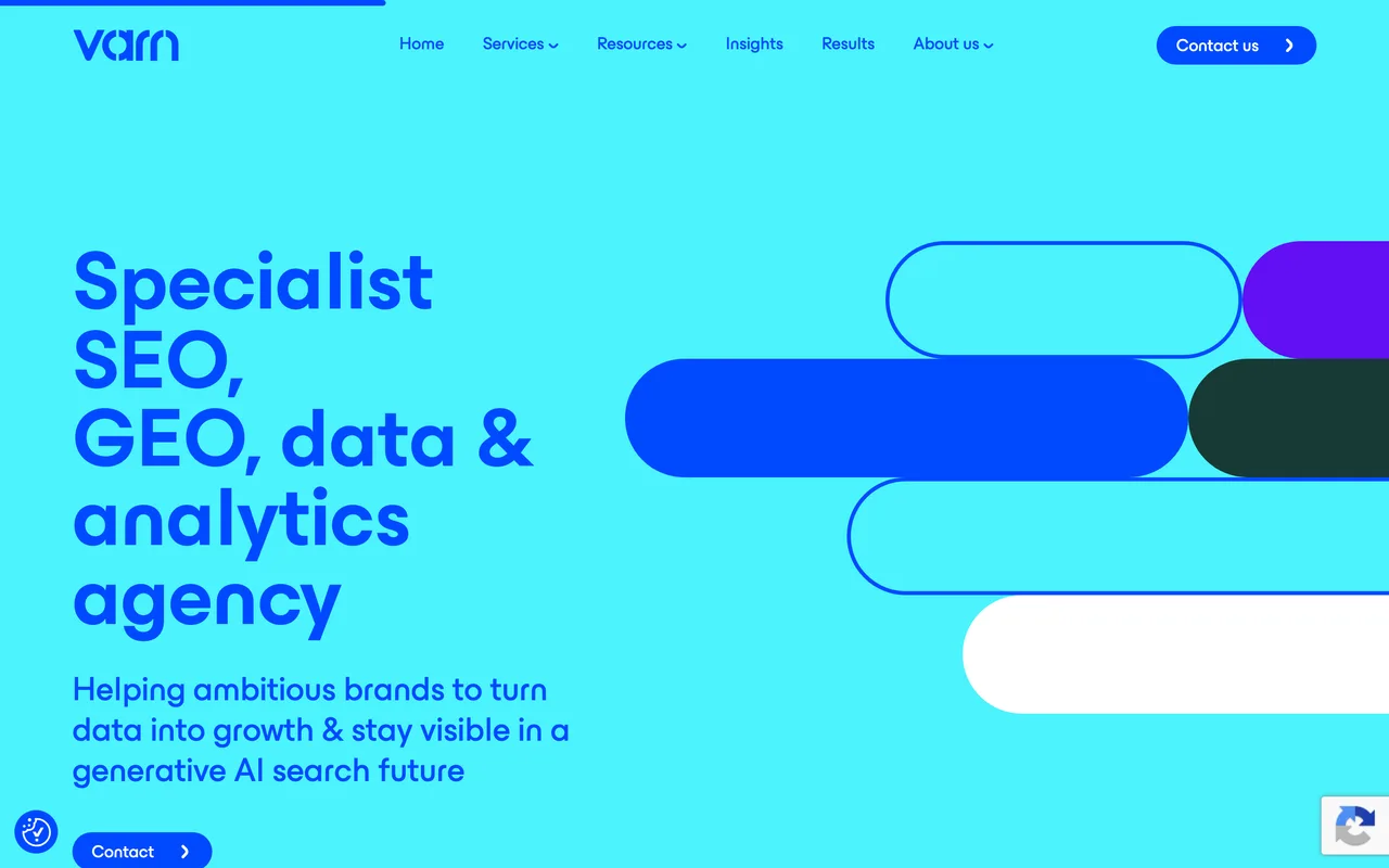 Varn homepage screenshot, Technical SEO, site speed and crawlability