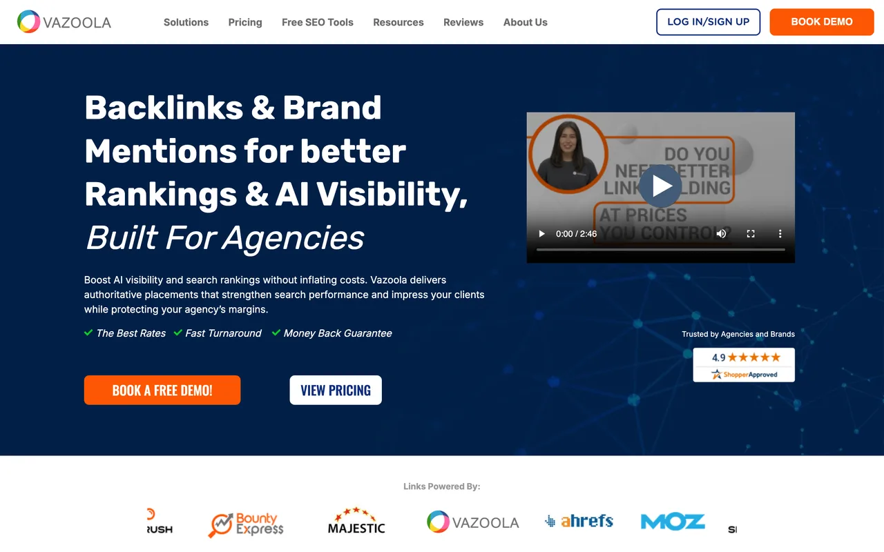 Vazoola homepage screenshot, Link building with a dedicated ecommerce offering