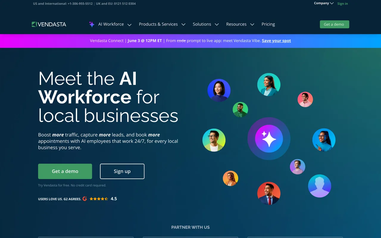 Vendasta homepage screenshot, White-label marketplace and platform for agencies